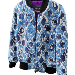 Blue and Purple Patterned Bomber Jacket